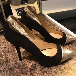 Black & gold heels from Just Fab.